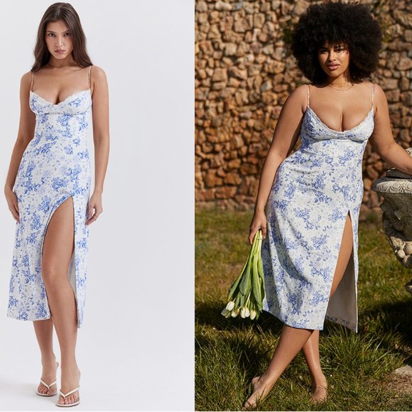 House of CB Dresses & Skirts - House of CB 'Charlotte' Blue Print Corset Midi Sundress NWOT